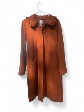LC Lauren Conrad Rust Orange Ruffle Collar Trench Coat
